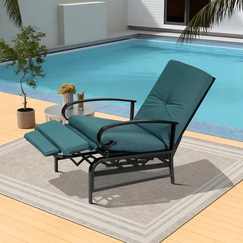 Miniatura 2 de Sillón ajustable para patio, sillón reclinable de metal automático con cojines extraíbles, color azul