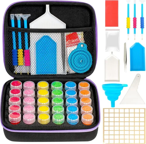 MoeeBtee Contenedores de almacenamiento de pintura de diamantes, 30 ranuras, accesorios de pintura de diamantes con herramientas para organizador de