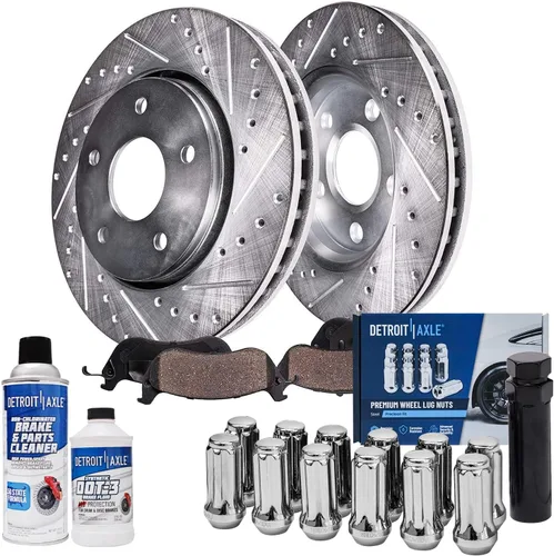 Miniatura 23 de Detroit Axle - Kit de frenos para Jeep Grand Cherokee 99-04 1999 2000 2001 2002 2003 2004 Rotores de freno de disco perforados y ranurados Pastillas