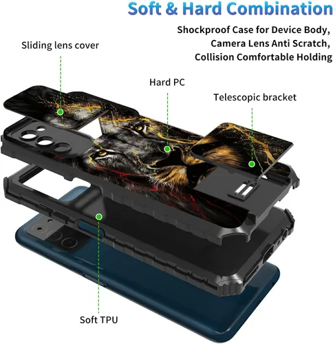 Miniatura 744 de Funda para Samsung Galaxy S22 Ultra 5G, Galaxy S22 Ultra con cubierta de cámara deslizante, funda resistente de doble capa con función atril Black