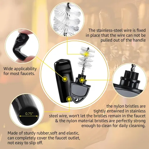 Miniatura 2 de 2 cepillos de grifo de cerveza de limpieza larga para grifo de cerveza de barril, con 3 tapones de grifo de cerveza, cepillo de grifo de cerveza, 5