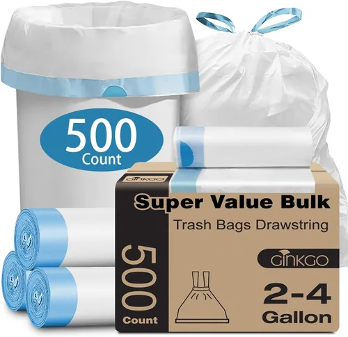 Bolsas de basura pequeñas de 2 a 4 galones, 500 bolsas de basura a granel con cordón a granel, mini bolsas de basura de plástico para baño, oficina,