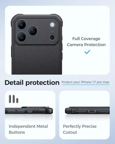 Miniatura 6 de ASAFCASE Funda para iPhone 17 Pro Max con soporte, compatible con MagSafe, grado militar, a prueba de golpes, protección completa de la cámara, Negro