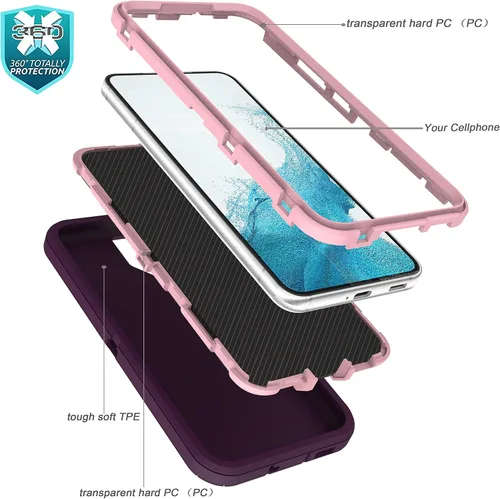 Miniatura 6 de YmhxcY Funda S22, a prueba de caídas, funda duradera de 3 capas para Samsung Galaxy S22, protección a prueba de golpes, funda protectora de goma