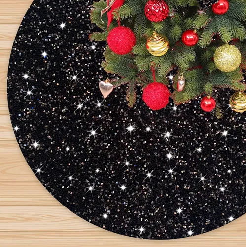 Miniatura 12 de Falda de árbol de Navidad rosa intenso de 46 pulgadas, falda de árbol de Navidad con lentejuelas brillantes, falda de árbol de Navidad fucsia