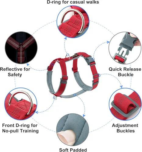 Miniatura 49 de Arnés para perro Plutus Pet sin tirón, arnés ajustable de nylon con acolchado suave, arnés para perro reflectante y resistente para perros pequeños