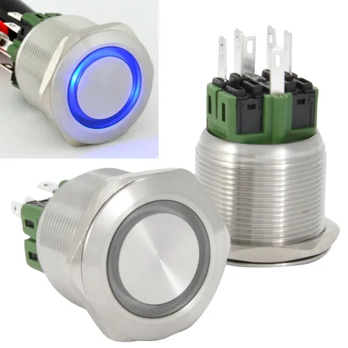 Miniatura 11 de JacobsParts Interruptor de arranque momentáneo de acero inoxidable plateado con LED azul para orificio de corte de panel de 1/2" (12 mm) de diámetro