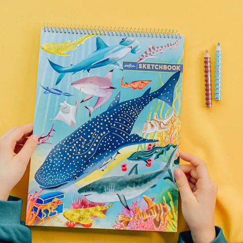 Miniatura 5 de eeBoo: Shark & Friends Cuaderno de bocetos en blanco encuadernado en espiral, 60 páginas, papel de 4.94 oz/m², 95 libras, 8.5 x 11, ecológico