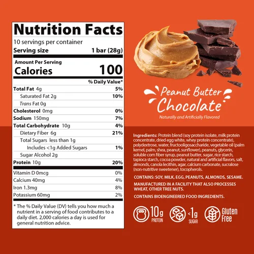 Miniatura 6 de Genius Gourmet Golosina de proteína crujiente, mantequilla de maní de chocolate, aperitivo Keto, bajo en carbohidratos, bajo en azúcar y sin gluten