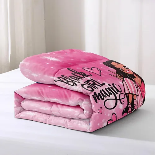 Miniatura 8 de Juego de edredón de niña negra tamaño individual para niños, juegos de ropa de cama mágica de niña negra, juego de edredón de princesa melanina