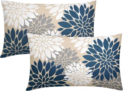 Miniatura 42 de Fundas de Almohada Azul Aguamarina 16X16 Pulgadas Juego de 2, Flores de Dalia Primavera Verano Floral Crema Fundas de Almohada Decorativas