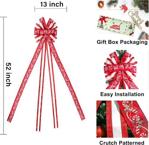 Miniatura 2 de Decoración para Árbol de Navidad, Lazo para Corona Navideña, 52 * 13 pulgadas, Adorno Grande con Patrón de Muletas para Decoración de Árbol