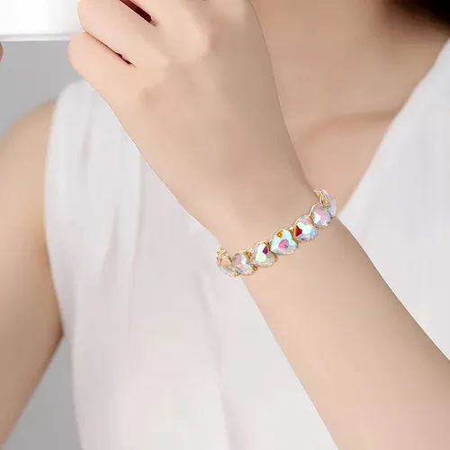 Miniatura 2 de EleQueen Pulsera elástica de corazón de cristal con diamantes de imitación para mujer