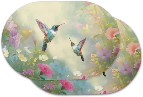 Miniatura 53 de Blue Flower Dining Table Mats Set of 2 Hummingbird Heat Resistant Placemats Washable and Wipeable Non Slip Place Mat, Waterproof Modern Dining Table