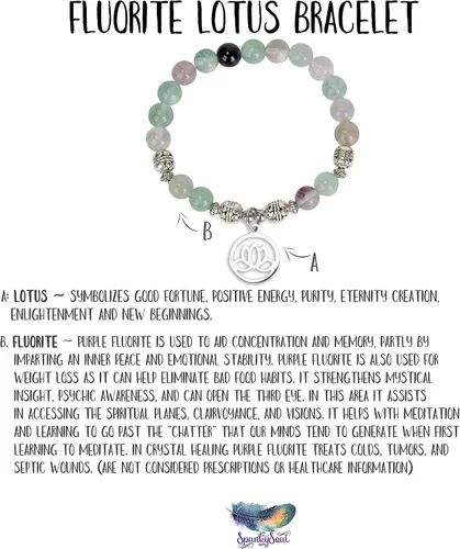 Miniatura 3 de SPUNKYsoul Pulsera de cuentas de energía curativa de fluorita de cristal de loto para mujer, acero inoxidable y aleación, Cristal, fluorita