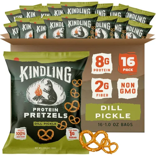 Miniatura 11 de Kindling Pretzels proteicos - Sal marina Bolsas de tamaño aperitivo llenas de proteínas Kosher 0.28-0.32 oz de proteína por porción Sin