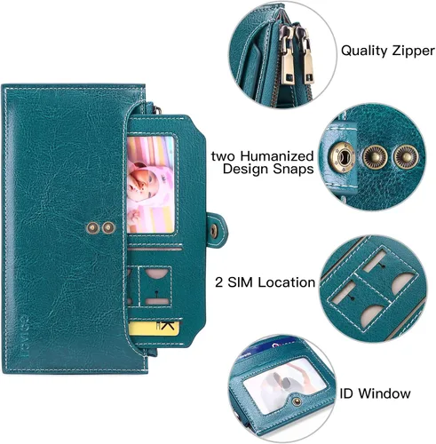 Miniatura 2 de GOIACII Billeteras para mujer con bloqueo RFID y 2 bolsillos con cremallera, C-Peacock Blue Type 3