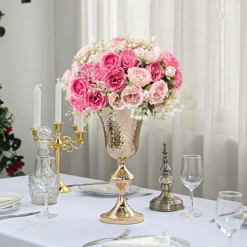 Miniatura 4 de Flores de seda de peonía artificial, ramo de peonía falsa rosa 4 paquetes Arreglos florales decoración para casa de campo estilo boho centro de mesa