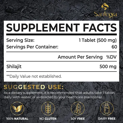 Miniatura 2 de Tabletas Shilajit de 500 mg, comprimidos 100% Shilajit puros para mujeres y hombres, orgánico del Himalaya, ácido fúlvico y más de 85