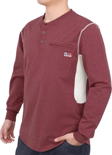 Miniatura 9 de BOCOMAL Camisas FR para verano, transpirable, diseño ventilado, 6 onzas, jaspeado, camiseta de manga larga, Henley, resistente al fuego, camisa