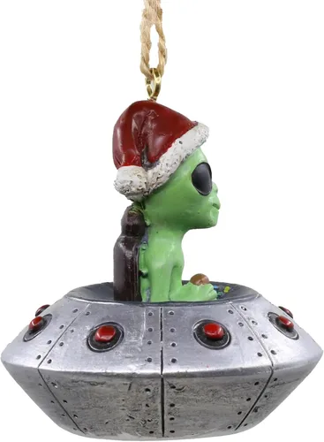 Miniatura 5 de Bella Haus Christmas Shoppe - Adorno de platillo volador con giro de abducción alienígena Divertida decoración navideña de ovni y vaca Ideal