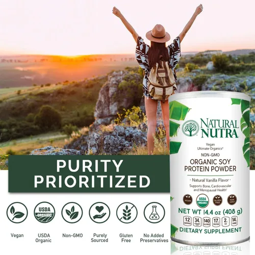 Miniatura 4 de Natural Nutra Polvo orgánico vegano de origen de proteína de soja a base de plantas, apoya los huesos y mejora la salud cardiovascular, sin gluten