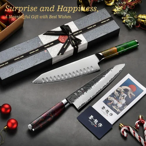 Miniatura 8 de Cuchillo de chef japonés, cuchillos de cocina forjados a mano de 8 pulgadas con núcleo VG10, cuchillo gyuto profesional para el hogar y restaurante