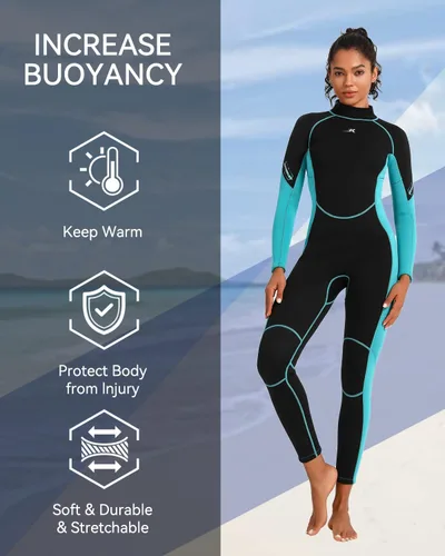 Miniatura 2 de Traje de neopreno para mujer, de 3 mm con cremallera trasera, traje completo para buceo y natación