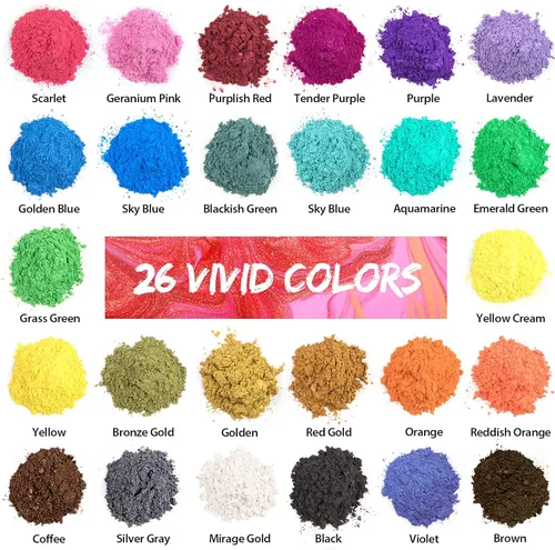 Miniatura 3 de HTVRONT - Polvo de mica para resina epoxi de 4.59 onzas, pigmento en polvo de 26 colores, es natural y fácil de mezclar para fabricar jabón, brillo