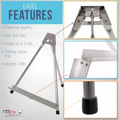 Miniatura 3 de U.S. Art Supply Caballete de aluminio de 15 pulgadas de alto para pintar (paquete de 4), soporte plegable ajustable, caballete de arte portátil