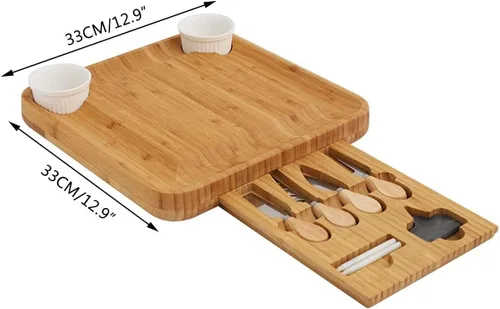 Miniatura 2 de Tabla de queso de bambú, bandeja de embutidos y bandeja de servir, juego de tablas de embutidos y plato de queso