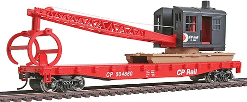 Walthers Trainline - Coche plano con grúa de tala, listo para funcionar, Pacífico canadiense (rojo, negro; logotipo de multimarca), modelo de