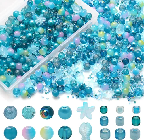 Miniatura 8 de Rired 27 Kit de 760 piezas de cuentas mixtas para manualidades, kit de fabricación de pulseras de cuentas de vidrio rosa, cuentas de cristal
