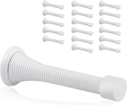 Paquete de 18 topes de resorte para puerta, color blanco, topes flexibles de 3-1/4 pulgadas con puntas de parachoques de goma blanca