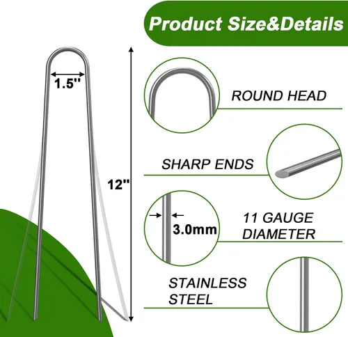 Miniatura 2 de AAGUT 100x Estacas de Jardín de Metal para Carpas, Estacas de Riego para Línea de Goteo, Estacas Red de Alambre de 12 Pulgadas de Parte Superior