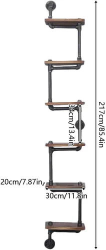 Miniatura 3 de YIYIBYUS Estante flotante de madera y tubo de hierro rústico industrial de 6 niveles, estante de escalera multiusos para artículos decorativos, sala