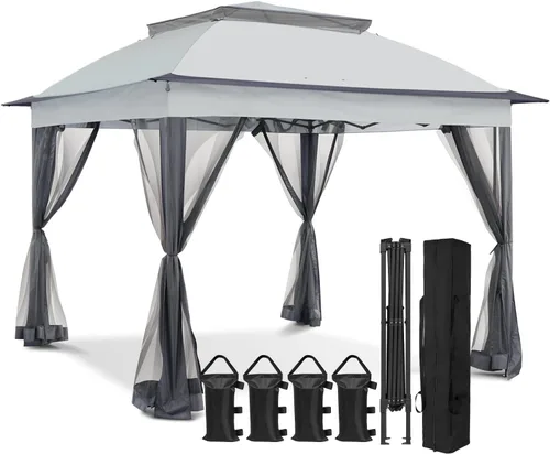 Miniatura 11 de EAGLE PEAK Gazebo desplegable de 11 x 11 pies con red de malla, toldo con mosquitero fácil de instalar para patio y jardín trasero, gazebo al aire