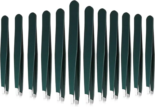 Miniatura 12 de Mudder Juego de 12 pinzas para cejas para cabello facial, pinzas de punta inclinada de acero inoxidable a granel para hombres y mujeres (multicolor)