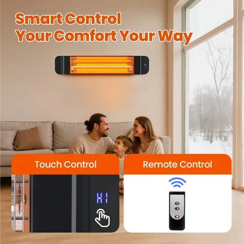 Miniatura 6 de Calentador infrarrojo de patio de 1500 W, 2 niveles (900 W/1500 W), calentador eléctrico para exteriores montado en la pared con control remoto