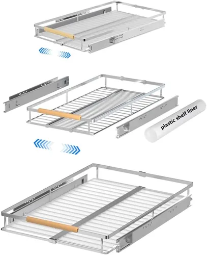 Miniatura 15 de Cajón extraíble grande y extensible, organizador de gabinete de canasta deslizante resistente para cocina, debajo del fregadero, baño, armario, 17 a