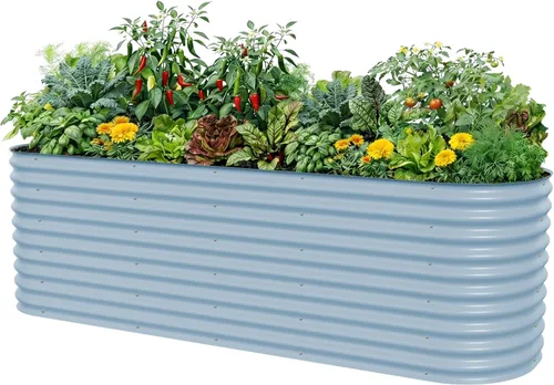 Miniatura 24 de Vego garden Jardinera elevada redonda de 32 pulgadas de alto y 42 pulgadas para jardín, para verduras, flores, patio, gris moderno