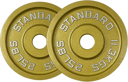 Miniatura 7 de Placas de acero olímpico con acabado dorado - Pares y juegos de barra estándar de 2 pulgadas en oro premium para levantamiento de pesas