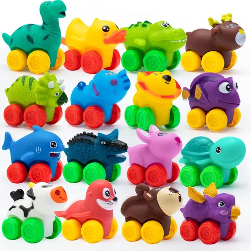 JOYIN Coches de Animales, Juguete de Set de Coches de Goma Suave, Mini Vehículos para Bebés, Coche de Juguete de Baño para Niños y Niñas, Regalo de