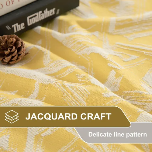 Miniatura 4 de Leeva Cortinas modernas y pesadas para dormitorio, juego de paneles de cortinas con patrón jacquard amarillo brillante para sala de estar, cortinas