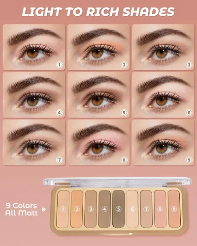 Miniatura 2 de Paleta de sombra de ojos, paleta de sombra de ojos mate desnudos con pincel, tonos mezclables altamente pigmentados, maquillaje neutro para mujeres
