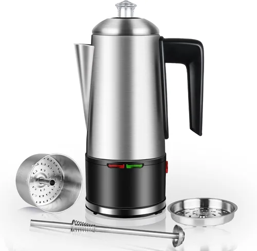 Miniatura 8 de Percolador de café eléctrico de 12 tazas, cafetera percoladora de 800 W, acero inoxidable con perilla transparente, mango de tacto frío, percolador