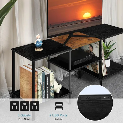 Miniatura 2 de Soportes de TV para sala de estar, soporte de TV de 50 pulgadas con toma de corriente, centro de entretenimiento con almacenamiento, mesa consola