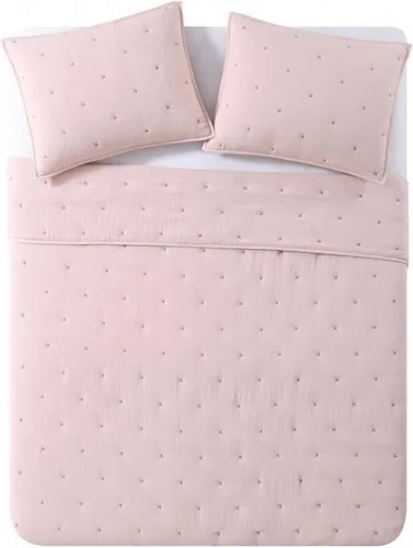 Miniatura 5 de BOURINA - Juego de colcha bordado de 3 piezas, microfibra prelavada, ultra suave, ligera, con bordado de estrellas, para cama full/queen, color rosa