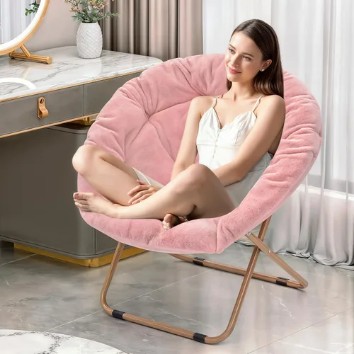 Miniatura 4 de MoNiBloom Silla redonda plegable de piel sintética con reposacabezas extraíble para adultos, marco de metal, de gran tamaño, cómoda, suave