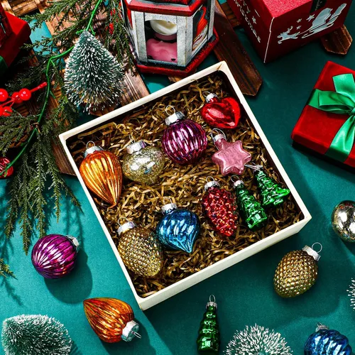 Miniatura 2 de Moucuny 30 adornos de cristal retro vintage de Navidad a granel, mini adornos antiguos de vidrio de mercurio para árbol de Navidad, bola soplada a